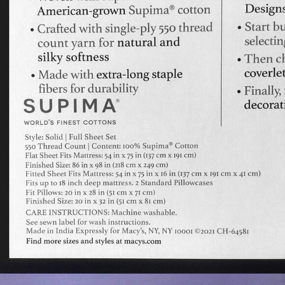 new 4piece AMETHYST PURPLE Charter Club 550 TC 100% Supima Cotton FULL Sheet Set - Picture 4 of 11